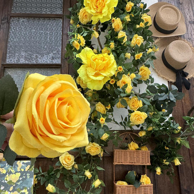 网红黄玫瑰花墙仿真花藤餐民宿景区造景装饰花艺有幸小食院大玫瑰