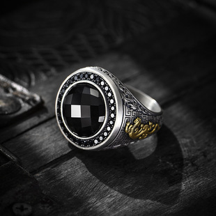 镀925银新品新款黑曜石貔貅戒指男士高级感痞帅复古指环原创设计