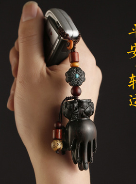 闻笛黑檀木汽车钥匙挂件男士高档保平安符创意情侣车载钥匙扣挂饰