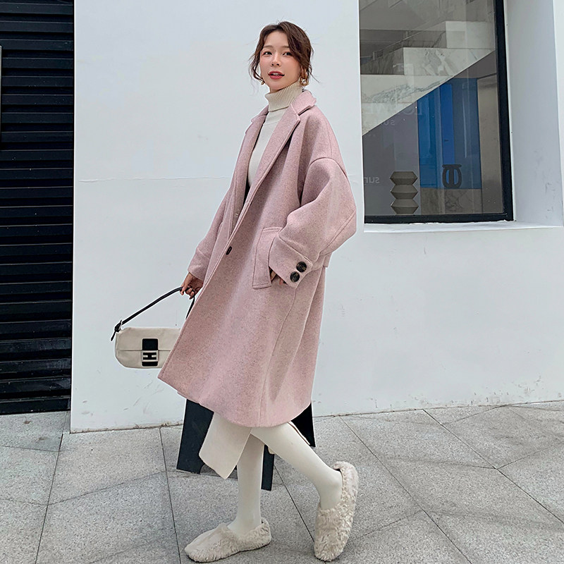 燕尼亚女士浅粉色毛呢大衣外套238
