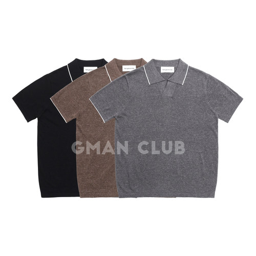 FotiGmanClub 亚麻莱赛尔混纺针织撞色翻领Polo衫夏季短袖TEE恤