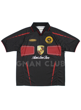 FotiGmanClub 美式复古保时捷刺绣印花 拼接速干足球衣短袖TEE恤