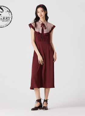 D-HARRY/迪哈利夏新款深红色可拆卸斗篷连衣裙DH242J97170D