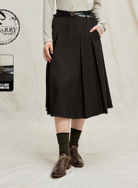 D-HARRY/迪哈利2025冬季新款优雅羊毛深绿色中长裙DH254M90900A