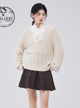 D-HARRY/迪哈利新款复古优雅通勤米色套头毛织DH233C96366D