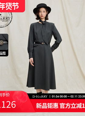D-HARRY/迪哈利2025冬季新款优雅深绿色长袖连衣裙DH254J90913B