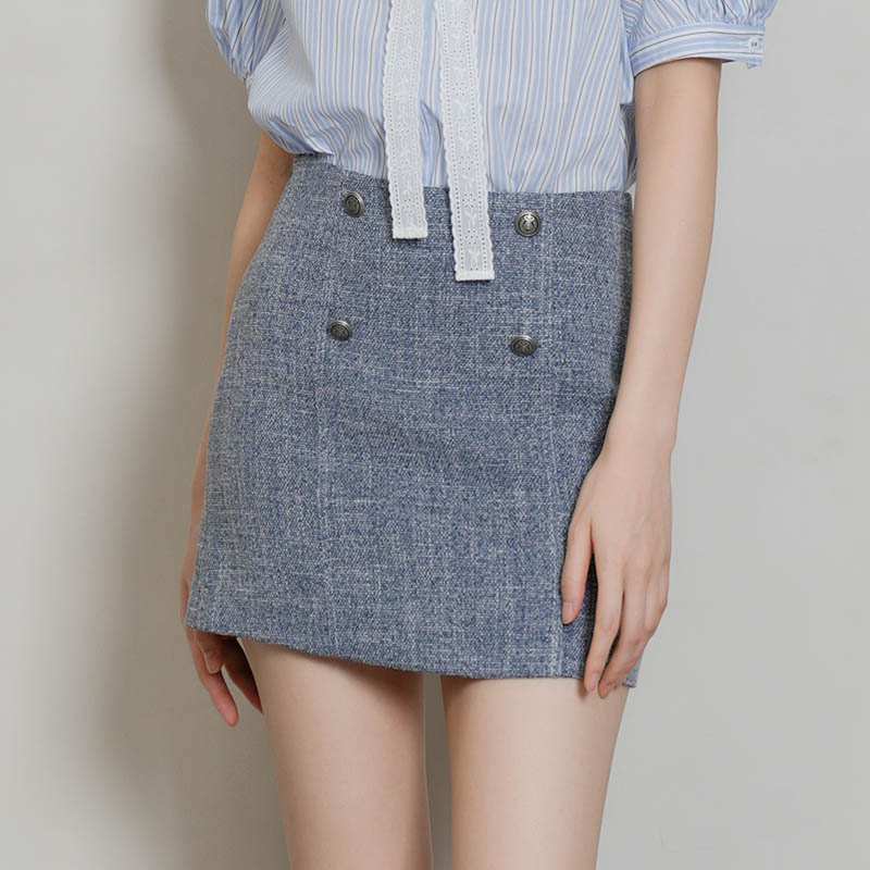 D-HARRY/迪哈利24夏新品双排扣纯色气质高腰短裙女DH242M97336T