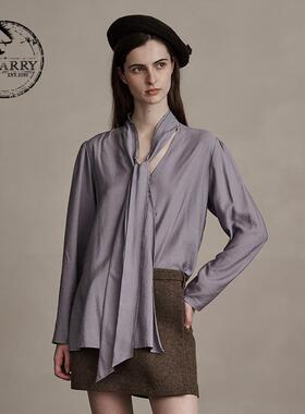 D-HARRY/迪哈利新款蓝紫色飘带领长袖单衣衬衫DH244R97708D