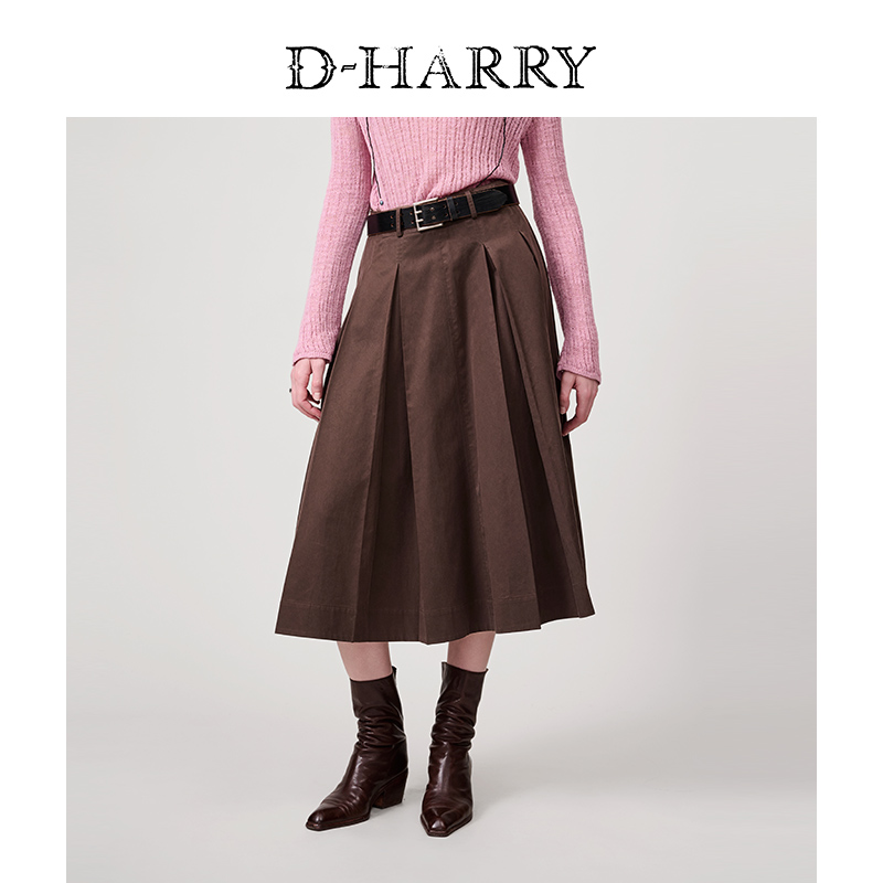 D-HARRY/迪哈利咖啡色伞裙中长裙