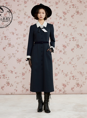 D-HARRY/迪哈利2025秋季新款通勤藏青白色拼接连衣裙DH253J90608A