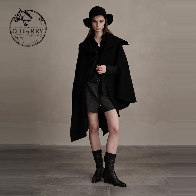 D-HARRY/迪哈利黑色斗篷大衣