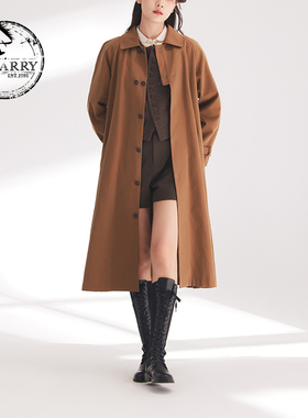 D-HARRY/迪哈利春秋新款复古深卡其A字廓形长风衣DH241K96932D