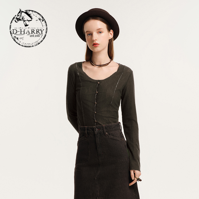 D-HARRY/迪哈利咖啡色单衣T恤