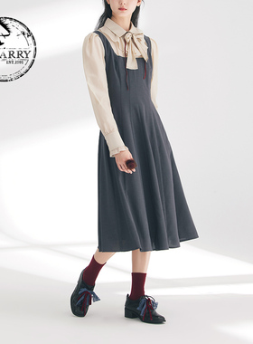 D-HARRY/迪哈利春秋新款复古百搭灰色假两件连衣裙DH241J96869D
