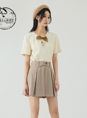 D-HARRY/迪哈利夏新款休闲米色天鹅印花短袖T恤DH232B96229D