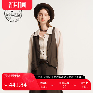 复古通勤百搭绿色马甲DH243Q97523D 迪哈利新款 HARRY