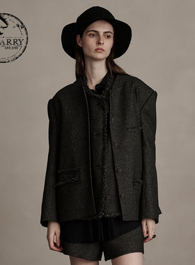 D-HARRY/迪哈利新款复古百搭保暖黑色杂纱外套DH244A97737D