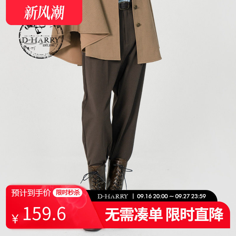 D-HARRY/迪哈利复古英伦咖色长裤女修身小脚裤铅笔裤DH231L95873D