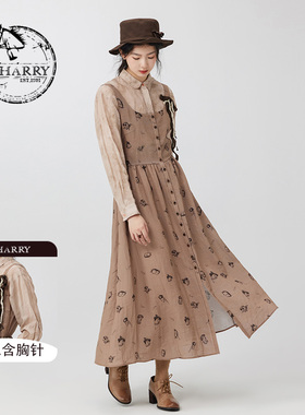 D-HARRY/迪哈利新款复古文艺印花吊带连衣裙DH233J96561D