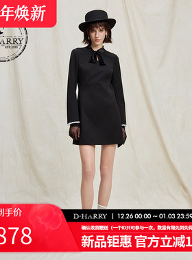 D-HARRY/迪哈利2025冬季新款精致收腰黑色长袖连衣裙DH254J90777B