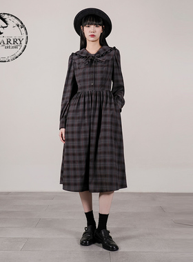 D-HARRY/迪哈利2025秋季新款优雅红灰格纹长袖连衣裙DH253J90721T