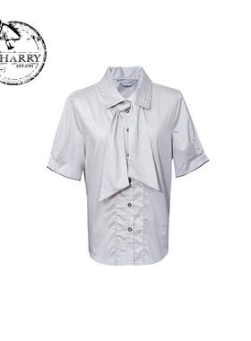 D-HARRY/迪哈利夏新款复古学院短袖灰色领结衬衫DH232D96117D