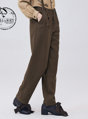 D-HARRY/迪哈利新款复古绅士雅痞咖色长裤DH233L96385D