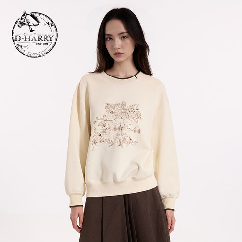 D-HARRY/迪哈利2026秋季新款女休闲米色上衣套头卫衣DH263B91805C