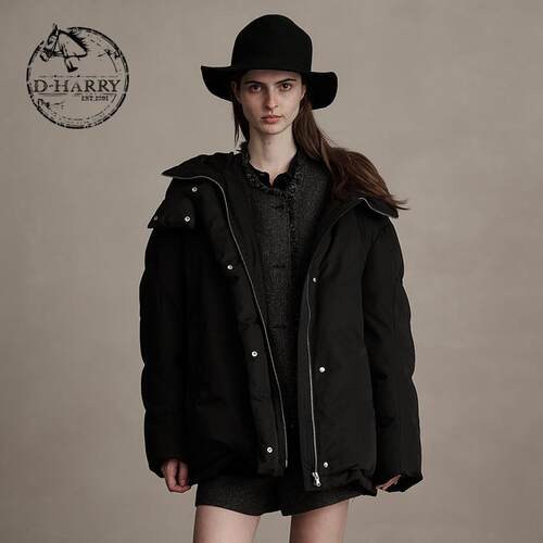 D-HARRY/迪哈利连帽黑色羽绒服