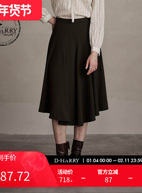 D-HARRY/迪哈利冬新款百搭不规则时尚咖绿色半裙DH244M97861D