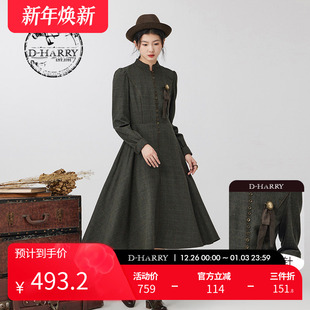 复古优雅显瘦格子连衣裙DH234J96677D 迪哈利新款 HARRY