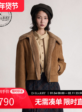 D-HARRY/迪哈利2025冬季新款咖色水洗皮衣上衣外套DH254P91008T