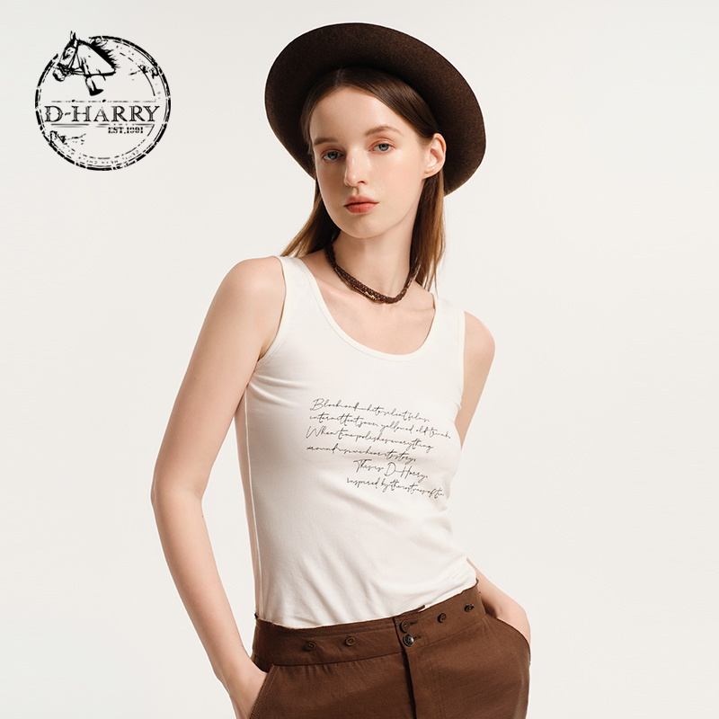 D-HARRY/迪哈利白色刺绣吊带背心