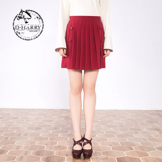 D-HARRY/迪哈利秋女复古优雅红色压褶半裙DH211M92306D