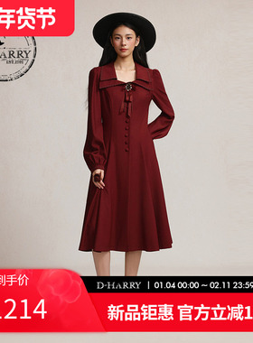 D-HARRY/迪哈利2026春季新款优雅收腰深红色连衣裙DH261J91071B
