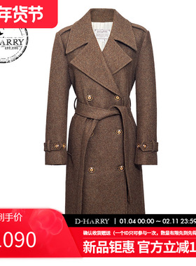 D-HARRY/迪哈利2025冬季新款复古羊毛咖色毛呢大衣DH254F91015T