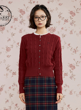 D-HARRY/迪哈利2025秋季新款复古圆领红色开衫毛织DH253C90690B