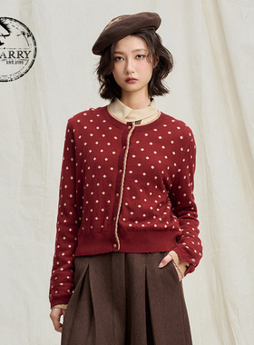 D-HARRY/迪哈利2025冬季新款圆领红色拼接开衫毛衣DH254C90936C