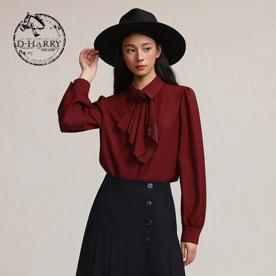 D-HARRY/迪哈利2026春季新款优雅深红色上衣单衣小衫DH261R91070B