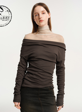 D-HARRY/迪哈利新款百搭一字领咖啡色长袖针织DH243B97607D