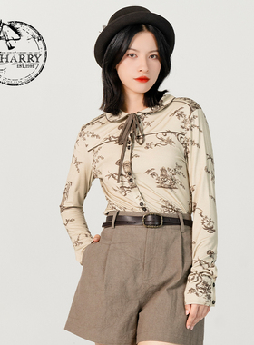 D-HARRY/迪哈利新款复古通勤花纹长袖女衬衫DH231B95961D