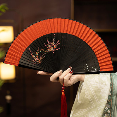 大红色扇子折扇中国风易开合舞蹈扇子古风汉服旗袍走秀跳舞折叠扇