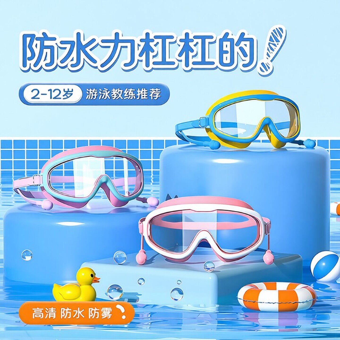 儿童泳镜女孩男孩防水防雾超高清大框潜水泳镜泳帽学游泳专用装备