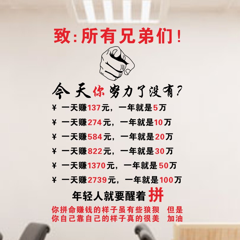 今天你努力了吗励志墙贴纸销售公司办公室会议室装饰奋斗激励标语