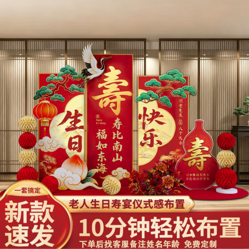 老人长辈寿宴会场景布置生日装饰80八十大祝寿星kt板66农村70背景