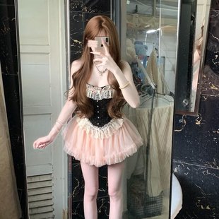 Catyears貓年古董doll純欲蕾絲波點(diǎn)胸衣多層紗云朵蓬蓬短裙套裝