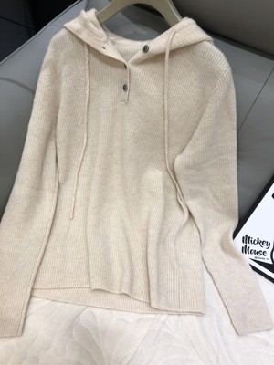 米多家欧货连帽羊绒衫女100纯山羊绒毛衣女套头宽松帽衫冬