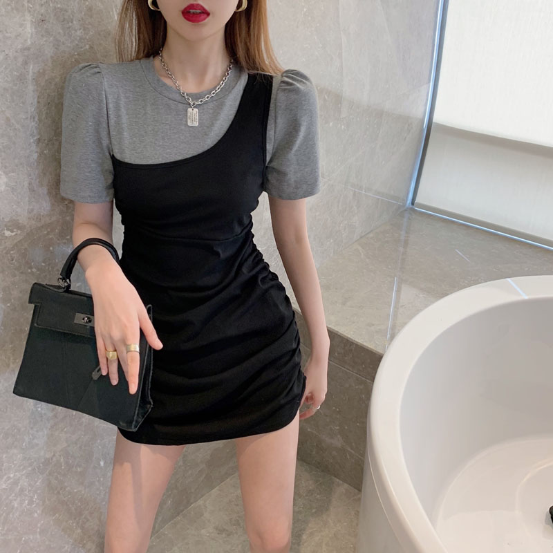 Real stitching fake two pleated skirt