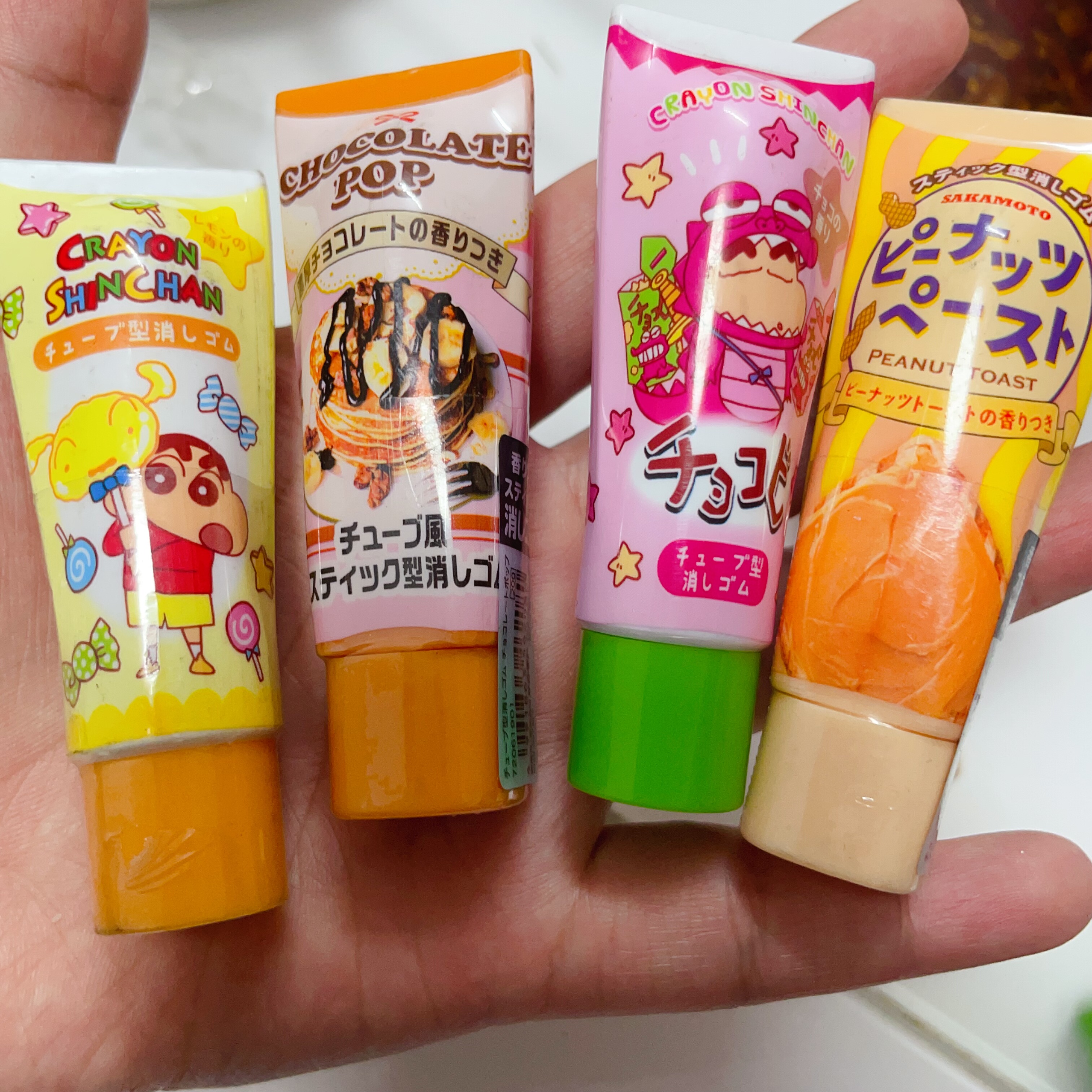 日本进口蜡笔小新橡皮檫牙膏造型口香糖泡泡糖零食造型唇膏橡皮檫