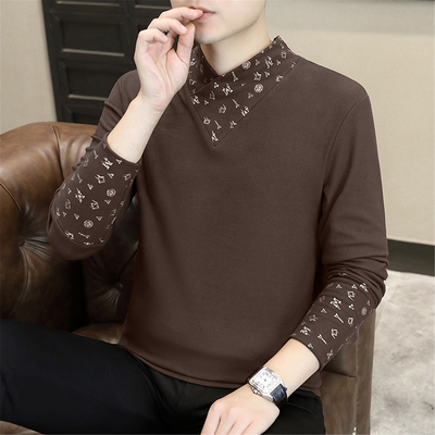 高档德绒立领长袖T恤男